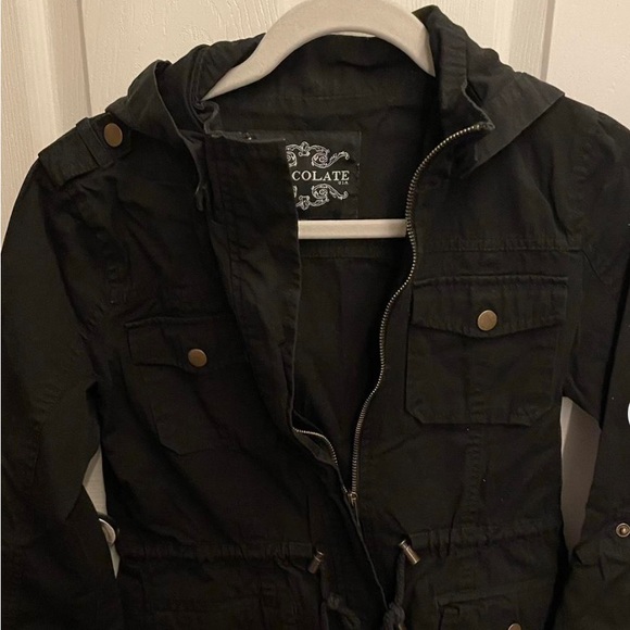 Chocolate drawstring waist hooded jacket - Picture 3 of 5